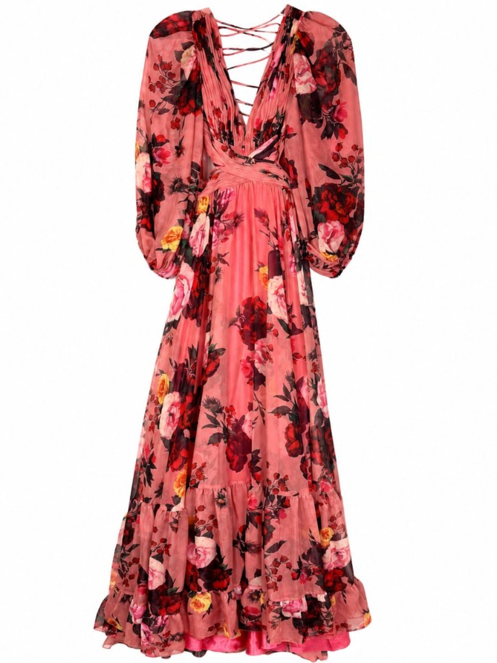Mac Duggal Floral Chiffon Gown, Rose Multi, Lace-Up